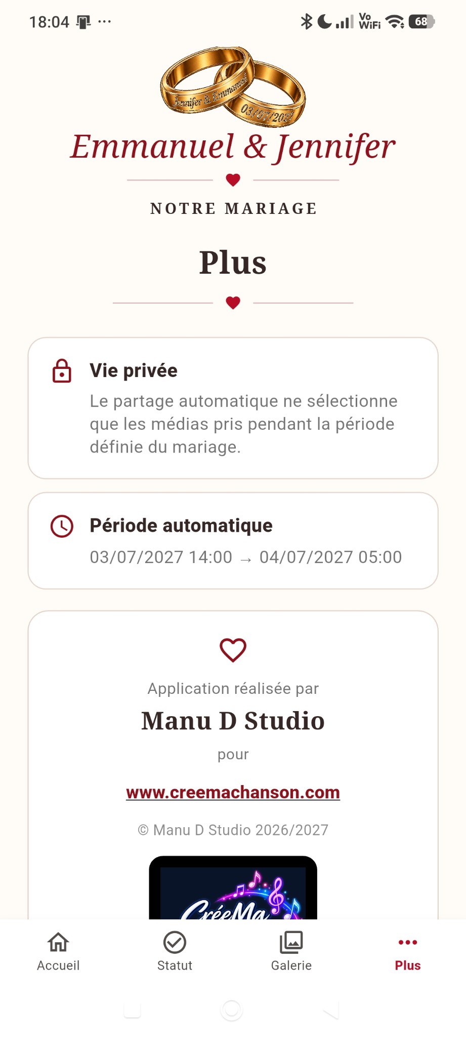 Confidentialité et période automatique