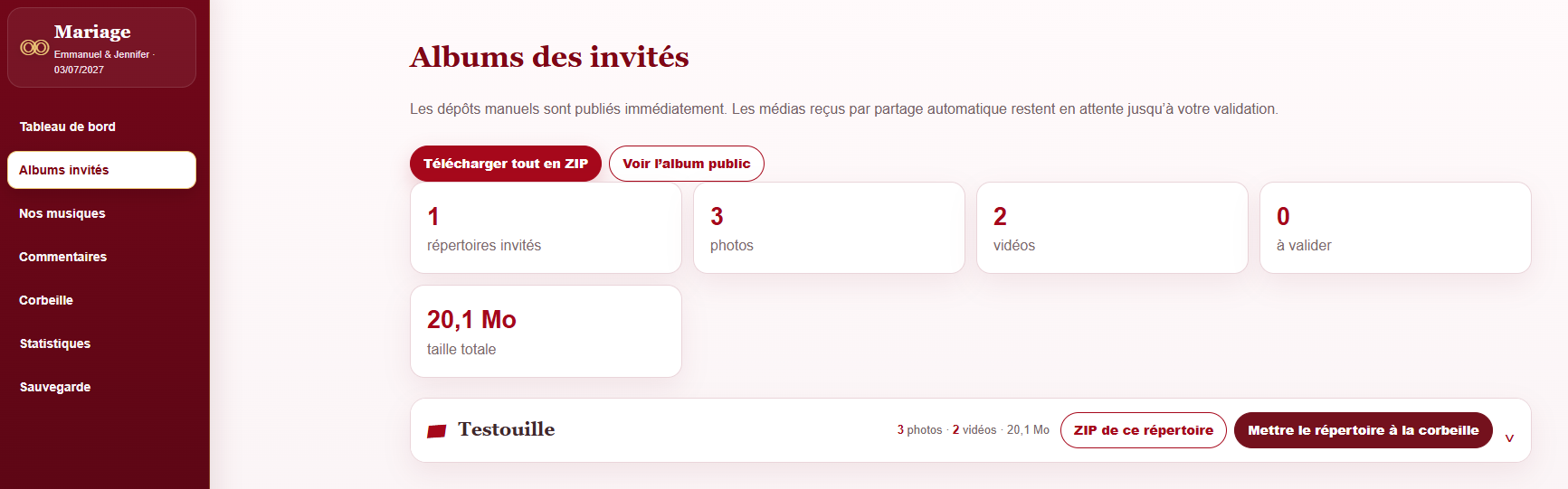 Gestion des albums invités